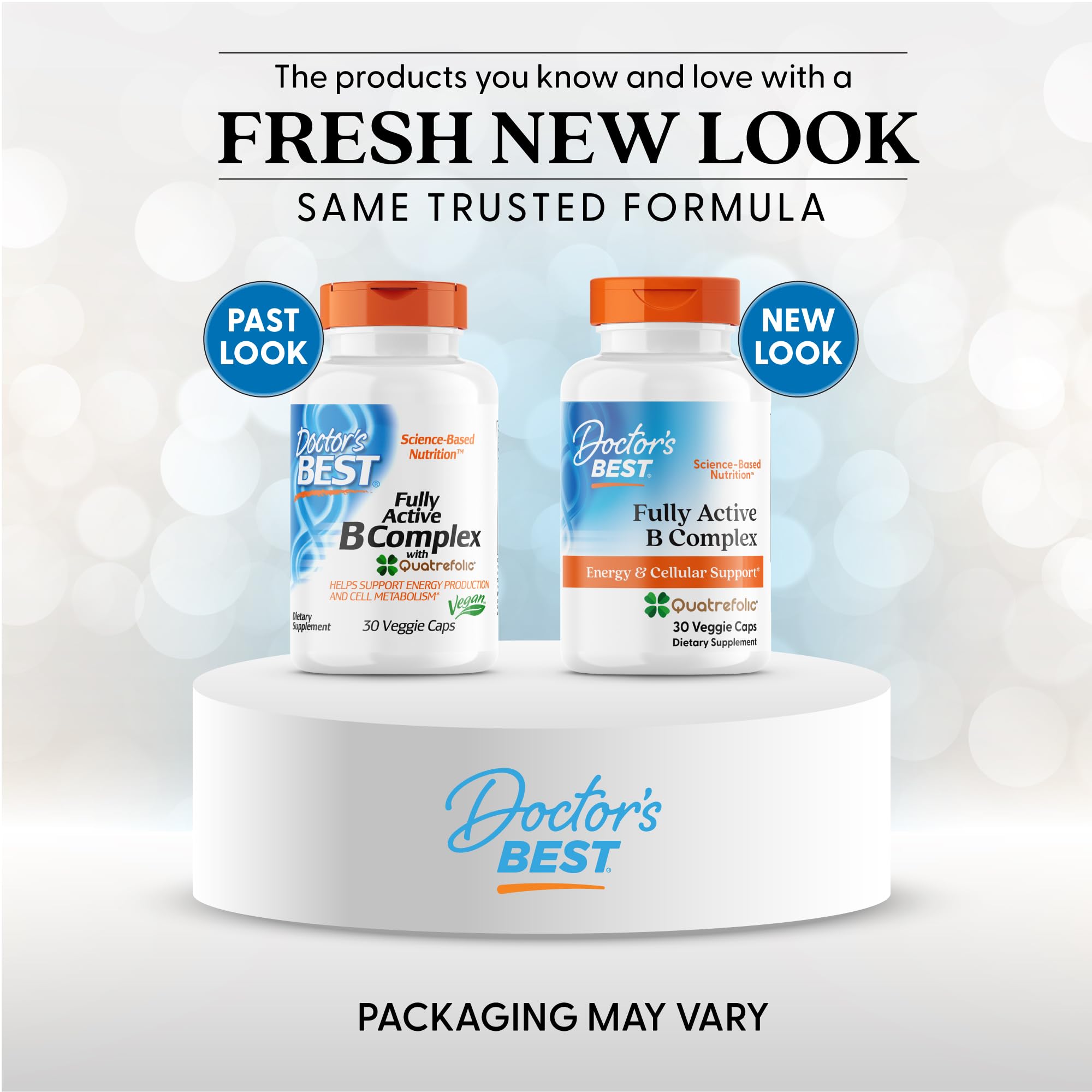 Doctor's Best Fully Active B Complex supplement facts panel detailing B vitamin dosages.
