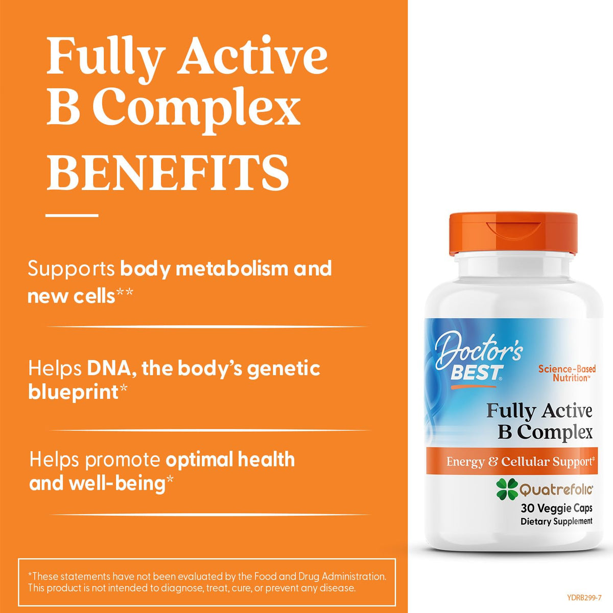 Doctor's Best B Complex bottle showing the non-GMO and vegan product certifications.
