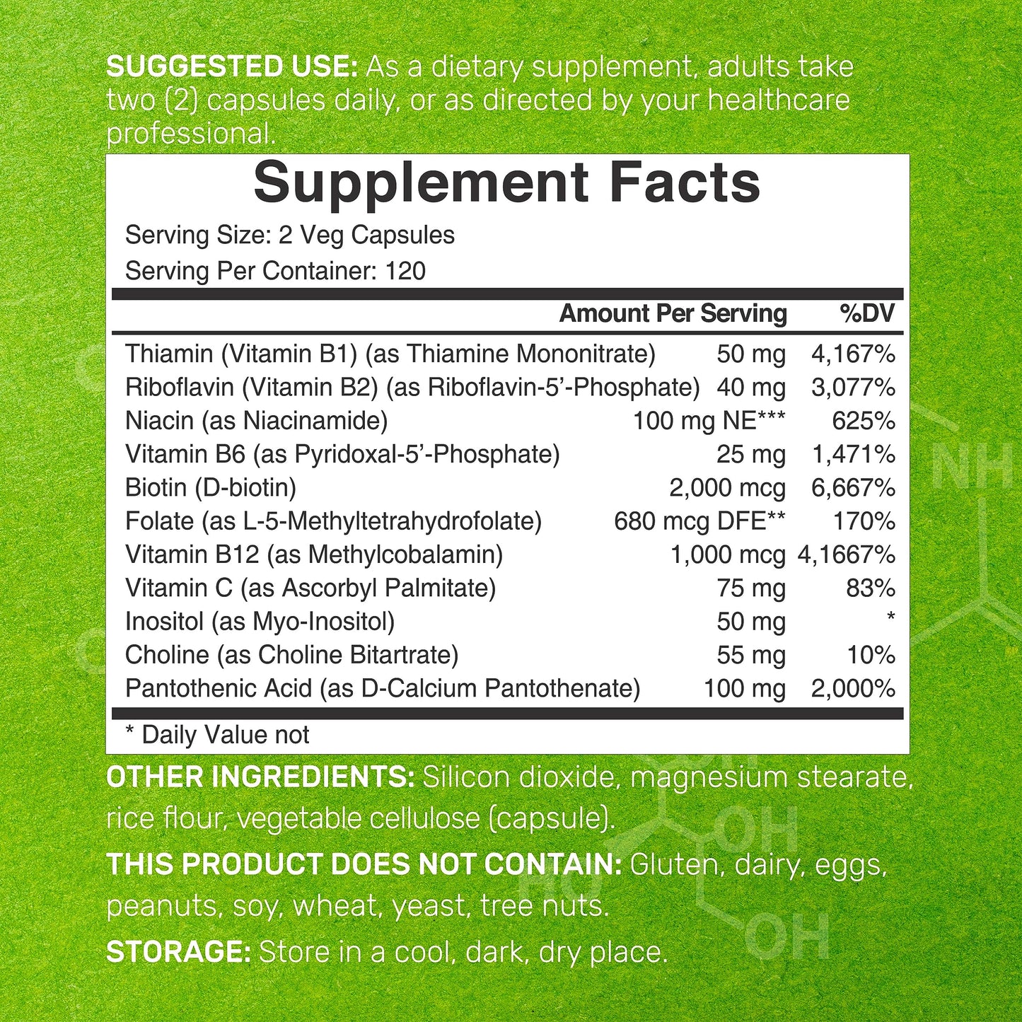 Deal Supplement 11 in 1 methylated B complex supplement facts and ingredient profile overview panel