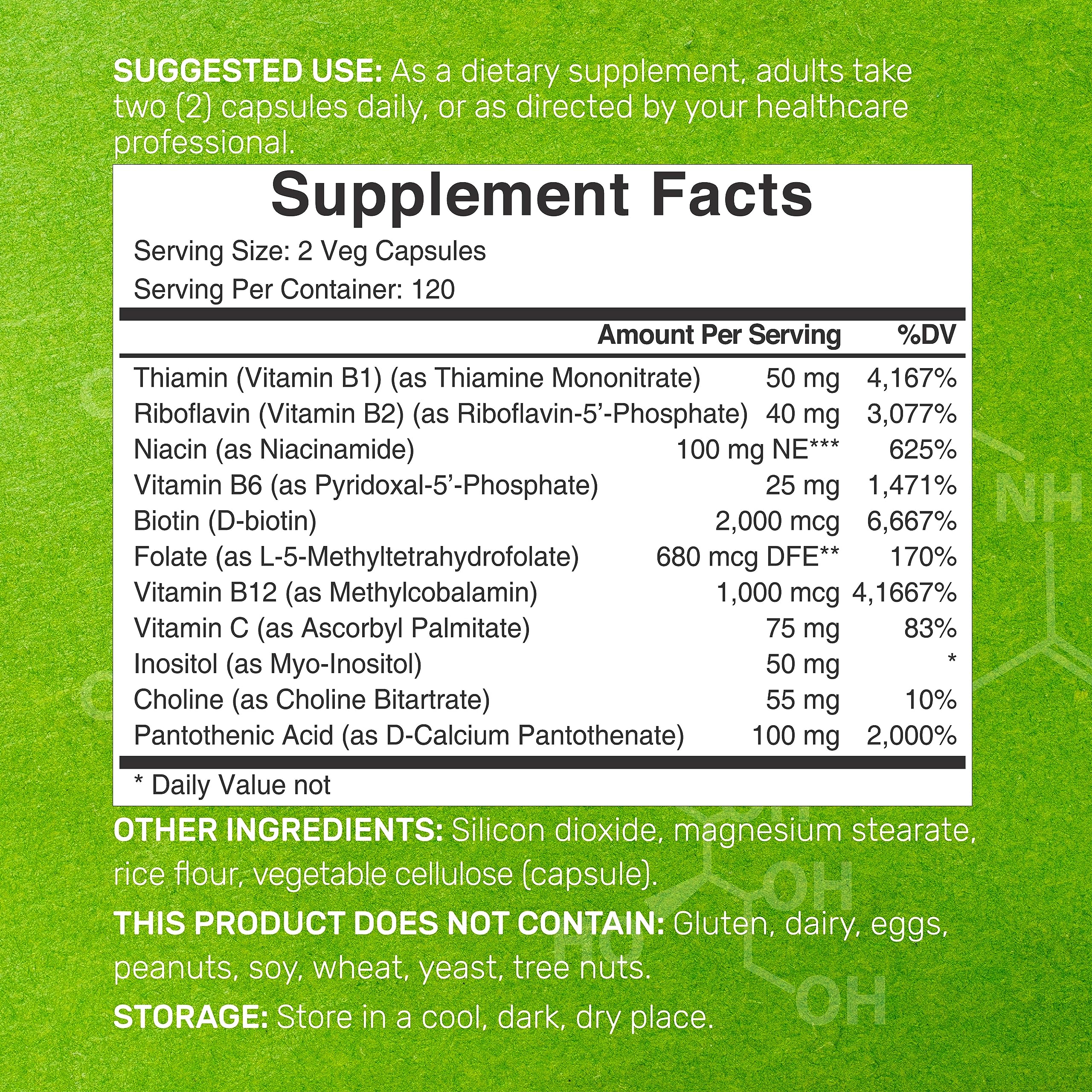 Deal Supplement 11 in 1 methylated B complex supplement facts and ingredient profile overview panel