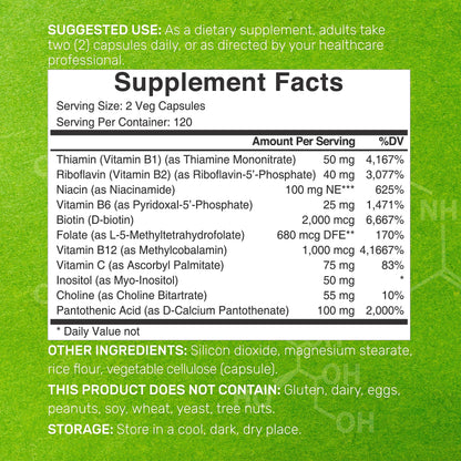 Deal Supplement 11 in 1 methylated B complex supplement facts and ingredient profile overview panel