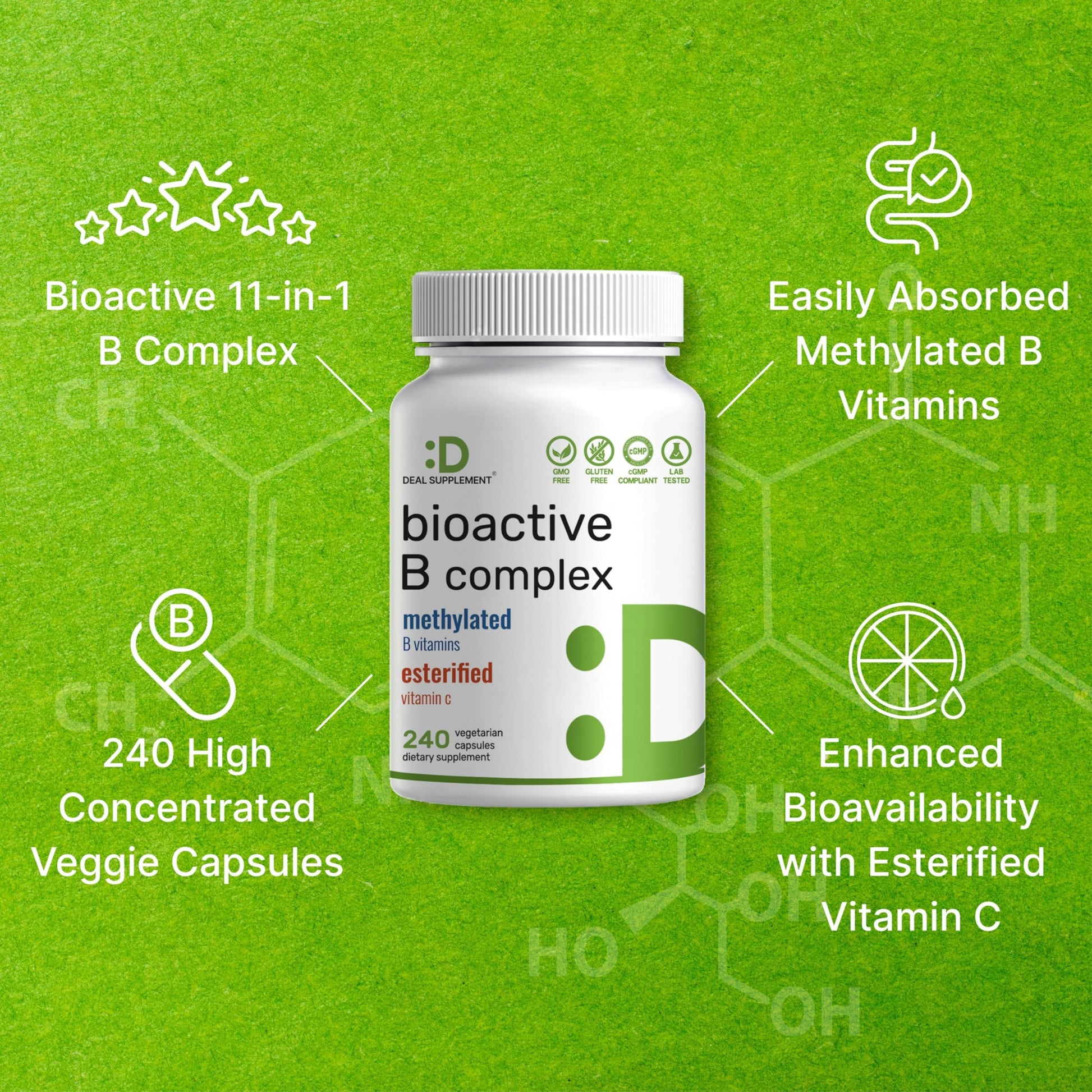 High bioavailability Vitamin B complex with esterified Vitamin C for energy and immunity support