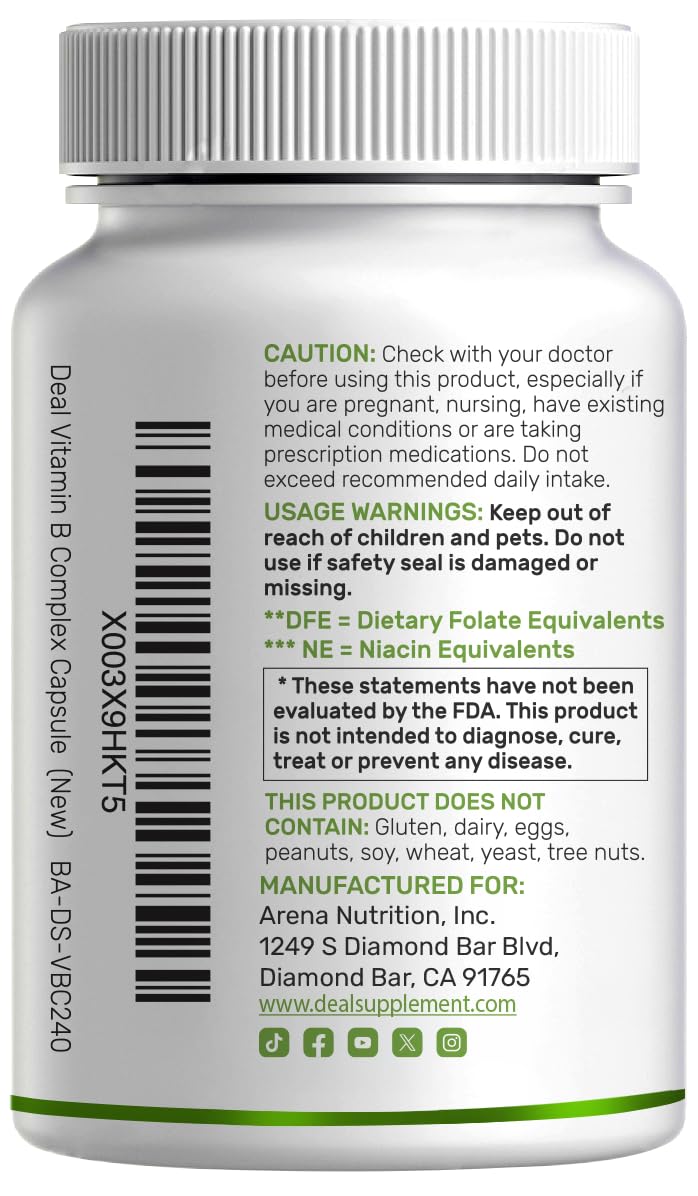 Authentic Deal Supplement active B complex capsules showing the two hundred and forty count pack detail