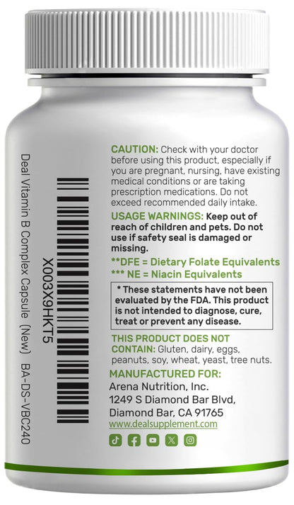 Authentic Deal Supplement active B complex capsules showing the two hundred and forty count pack detail