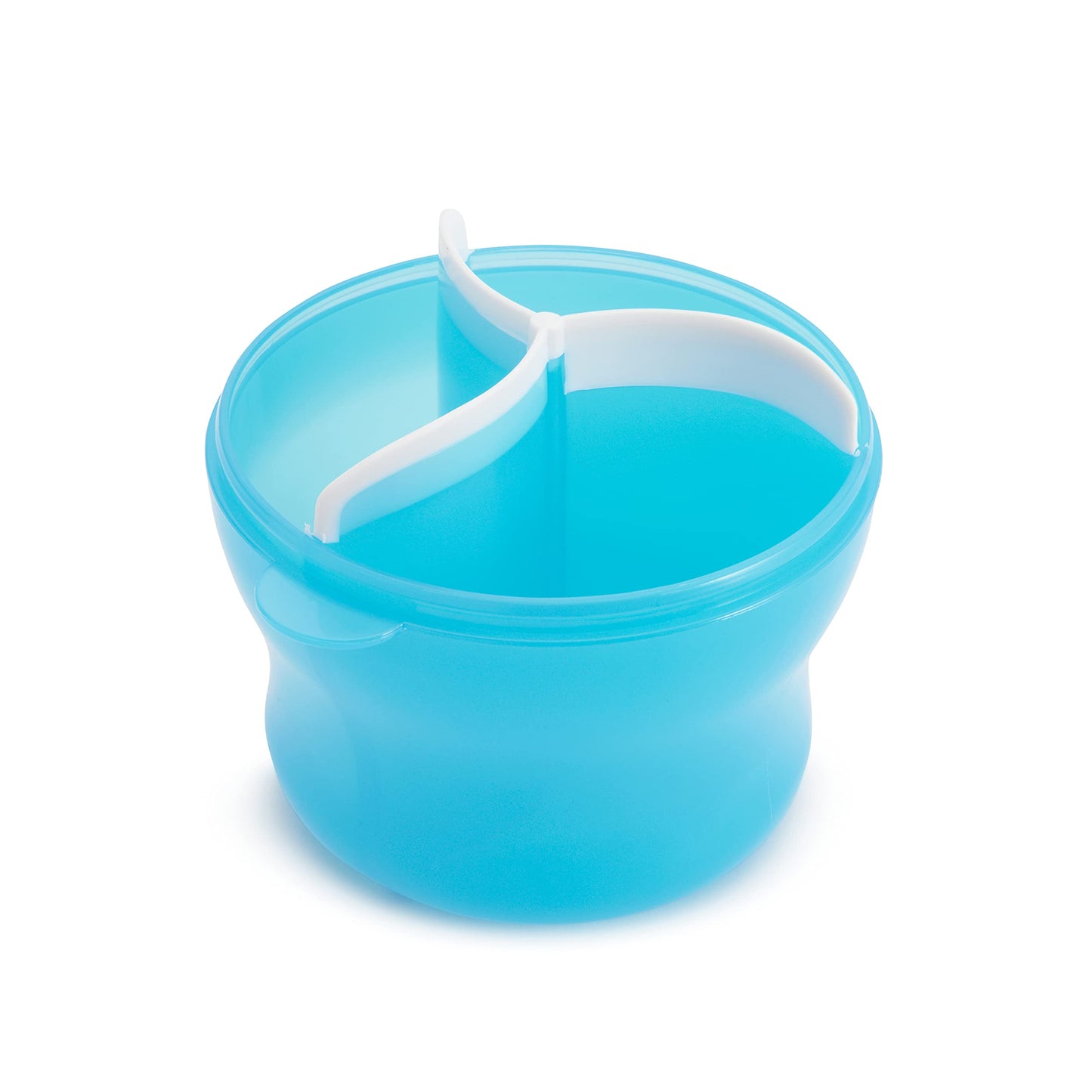 Munchkin three compartment infant powder container showing the secure top pouring lid