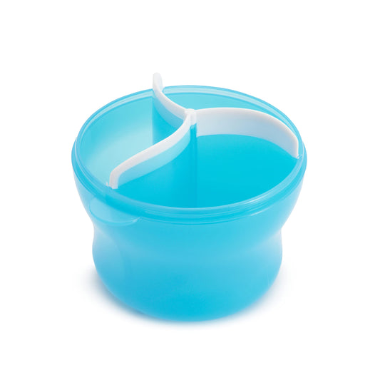 Munchkin three compartment infant powder container showing the secure top pouring lid