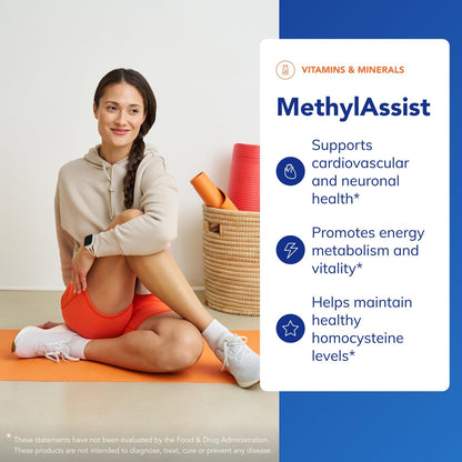 Side view of Pure Encapsulations MethylAssist supplement facts and activated B vitamin dosage.