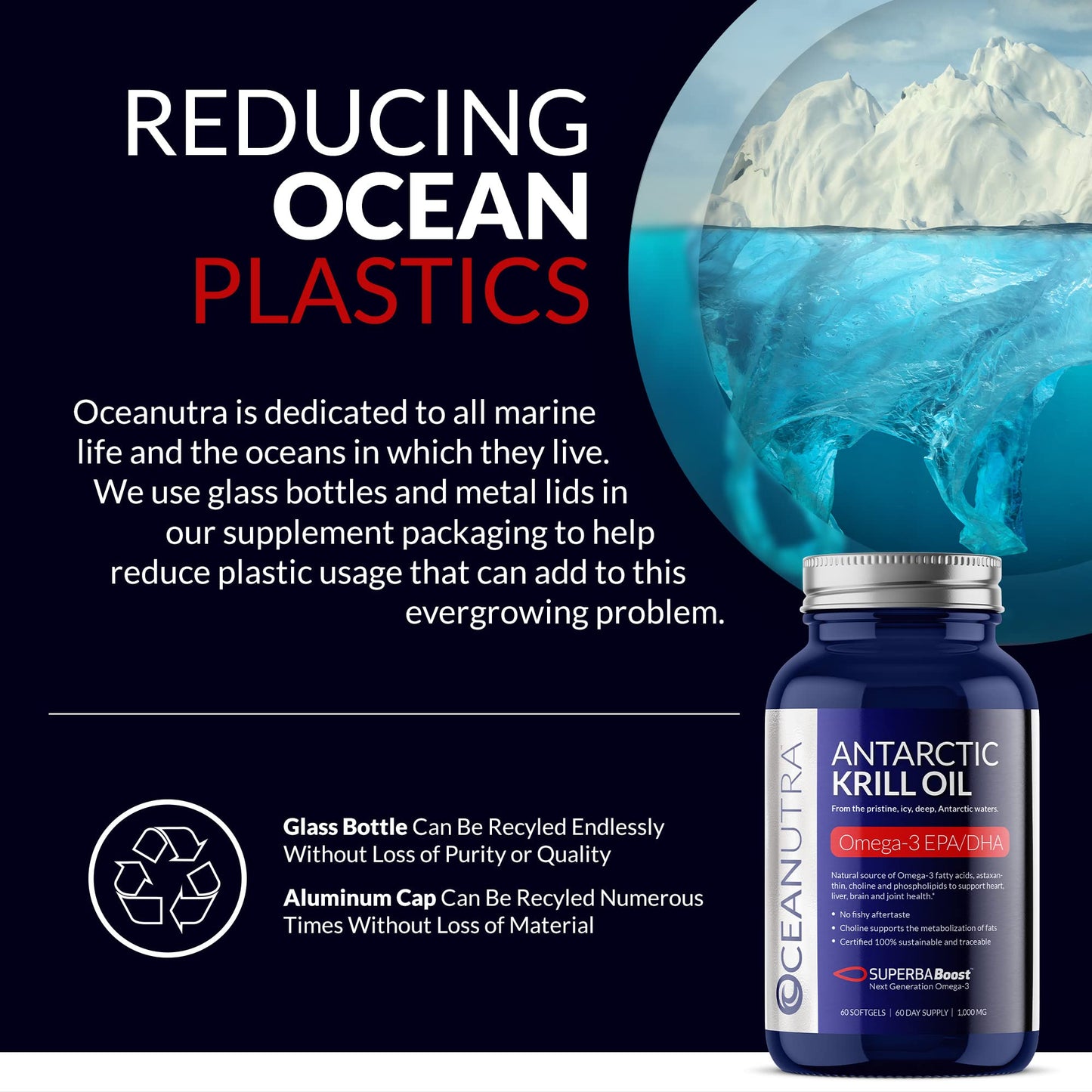 Authentic Oceanutra imported krill oil bottle placed on a clean wellness background.