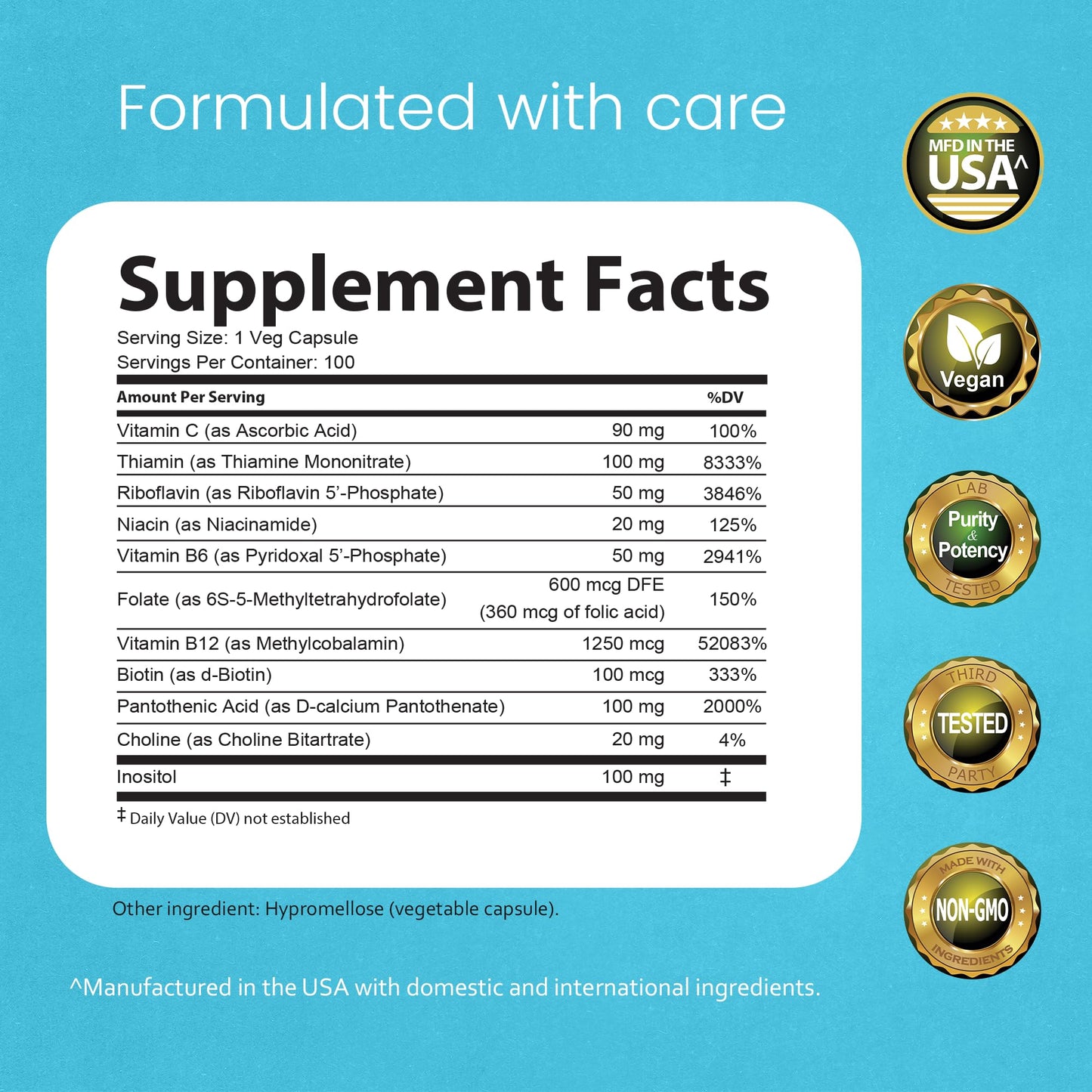 Side angle of NaturaLife Labs Vitamin B Complex bottle displaying clean supplement label features