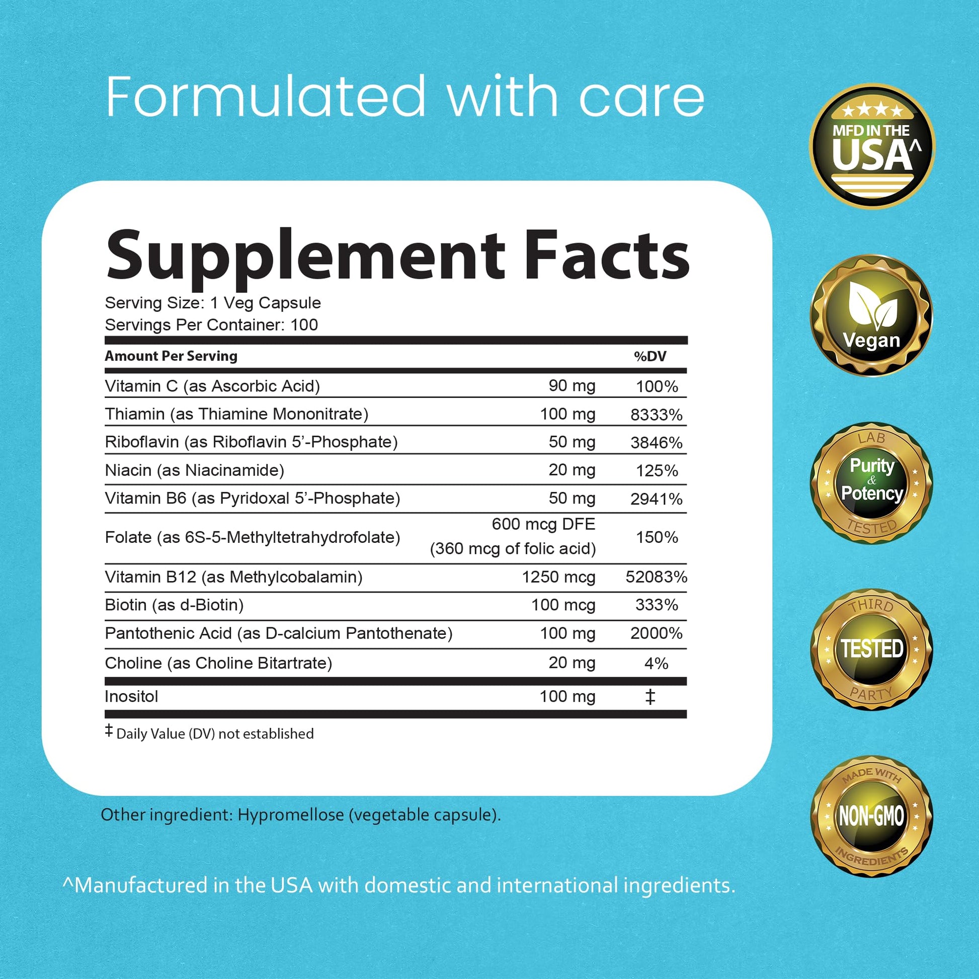 Side angle of NaturaLife Labs Vitamin B Complex bottle displaying clean supplement label features