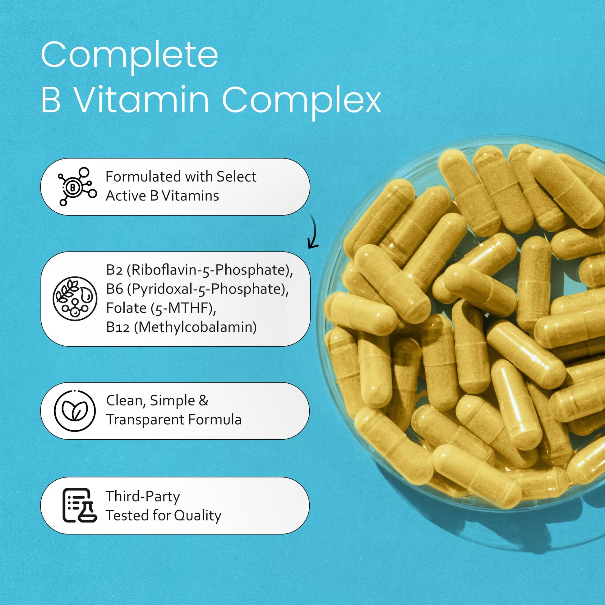 Back label view of NaturaLife Labs B Complex showing active forms of ingredients like Methylcobalamin