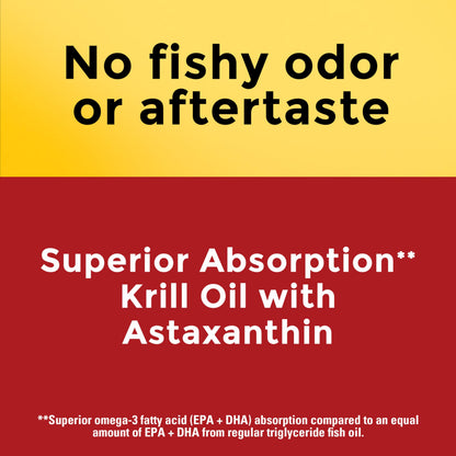 Supplement facts panel of Nature Made Krill Oil containing astaxanthin and essential phospholipids
