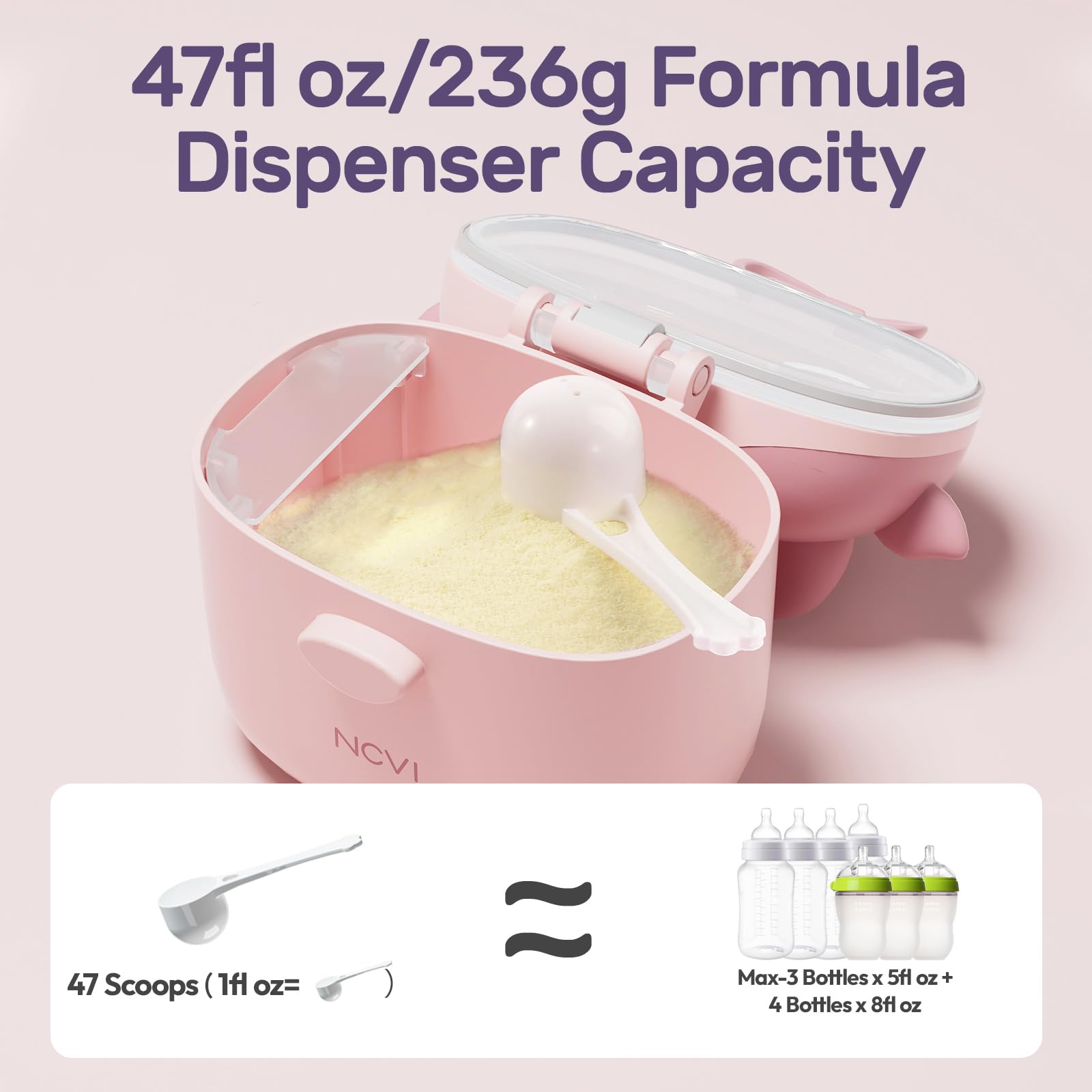 NCVI portable milk powder container open displaying inner leveler