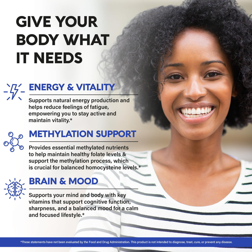 Nutraharmony bioavailable active B complex vegan capsules supplement for daily energy and focus.