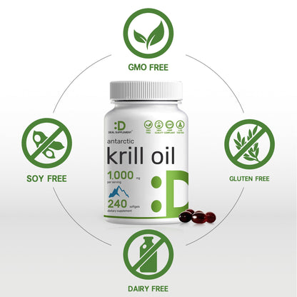 Deal Supplement Antarctic Krill Oil mercury free non GMO nutritional supplement bottle angle