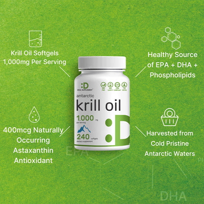 Deal Supplement Antarctic Krill Oil showing softgel size and clear reddish astaxanthin color