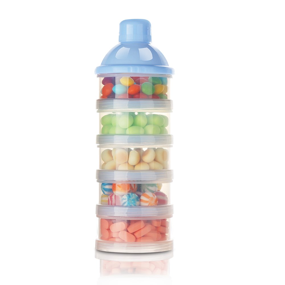 TARREXO non spill formula container pouring milk powder through the funnel lid into a baby bottle