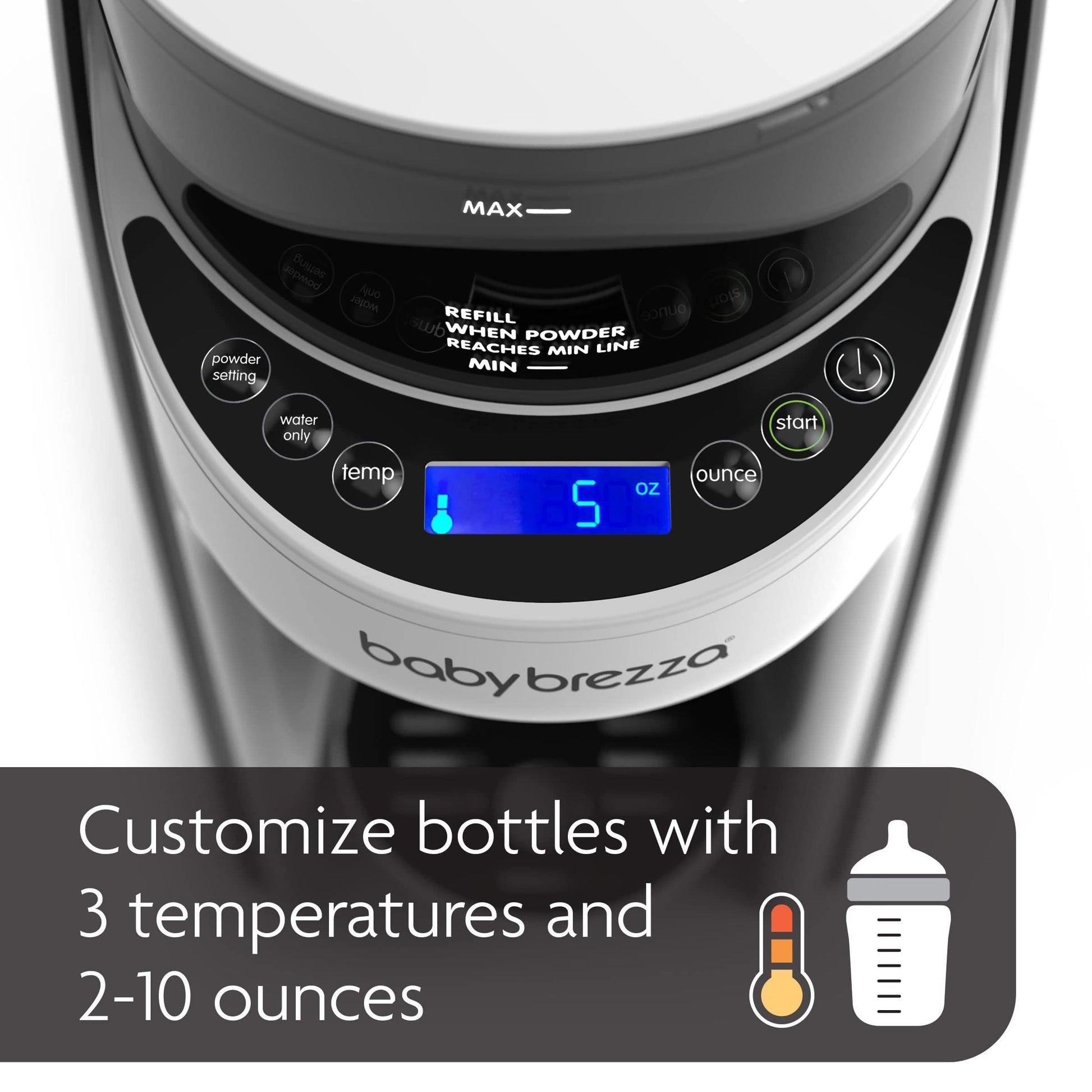 Baby Brezza white formula maker powder container compartment loaded with infant formula