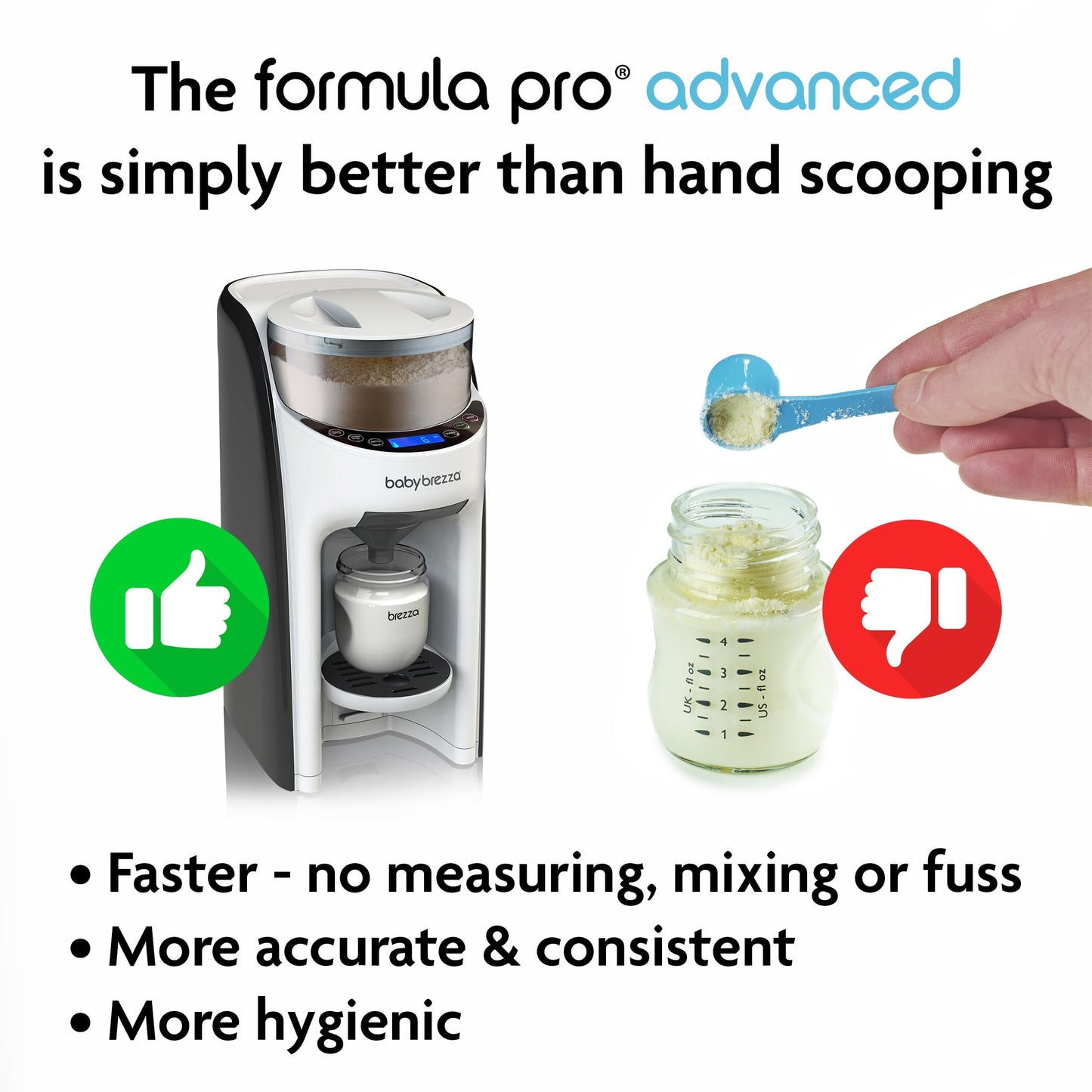 Baby Brezza Formula Pro Advanced white unit highlighting the adjustable drip tray mechanism