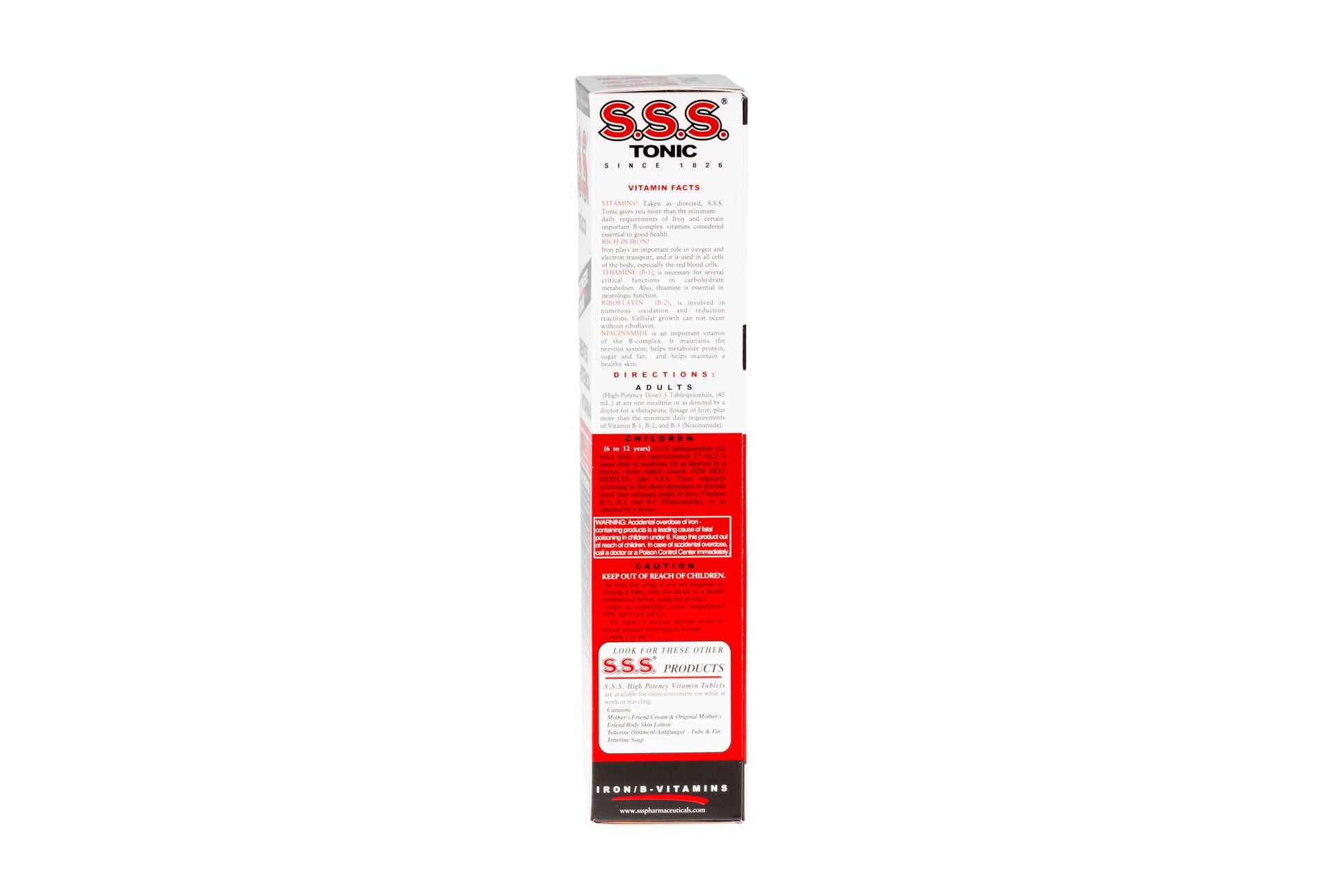 S.S.S. Company high potency liquid iron formula dark amber bottle highlighting USA imported authenticity