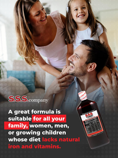 S.S.S. Company liquid tonic showing the secure tamper evident cap and packaging details