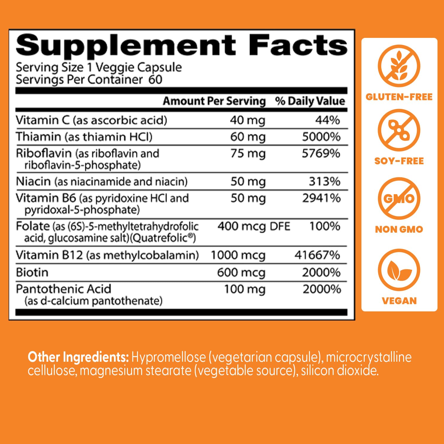 Side view of Doctor's Best Fully Active B Complex vitamin capsules container detailing directions.