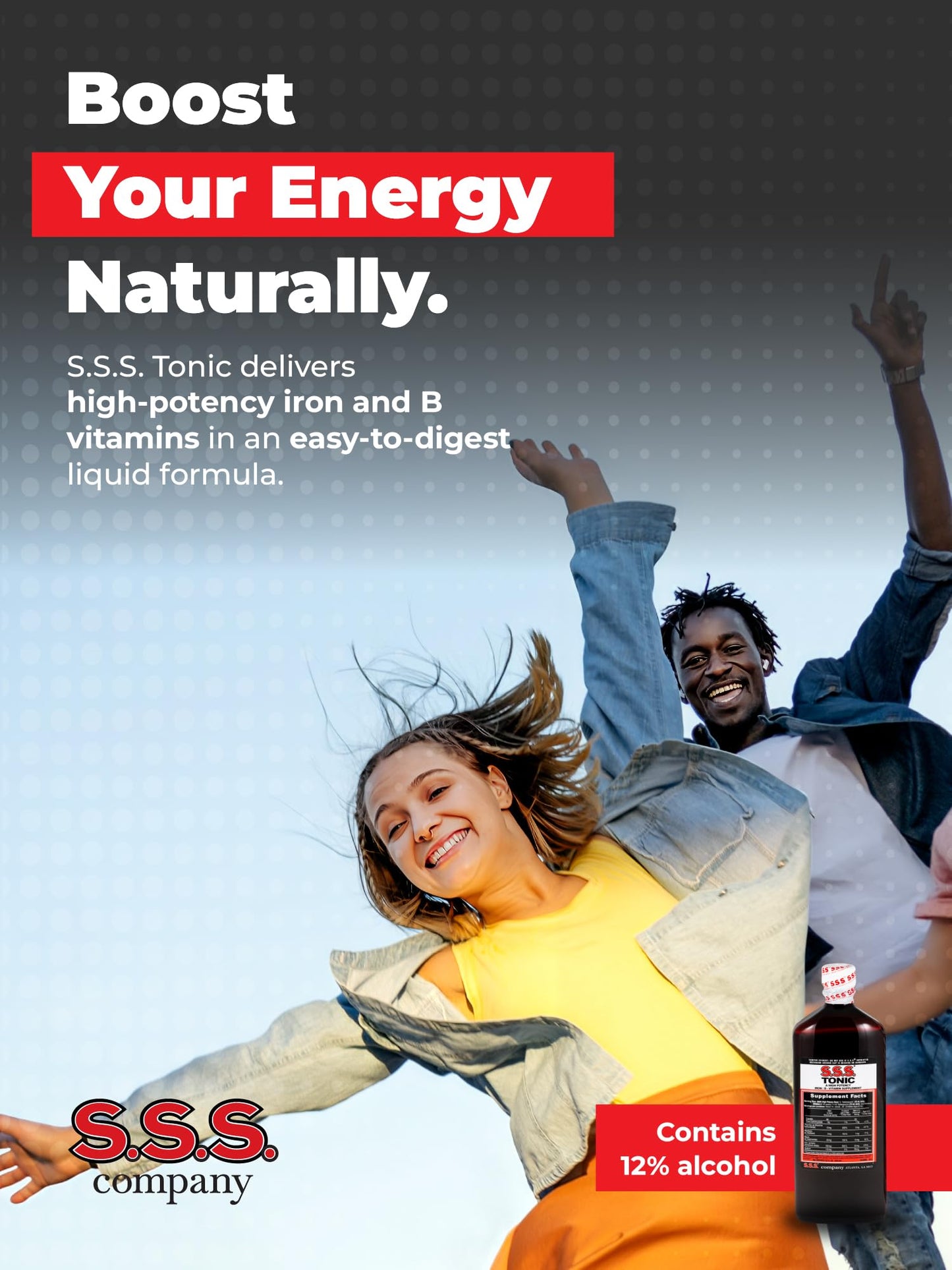 USA sourced SSS Tonic liquid iron with B complex vitamins for natural vitality and fatigue relief