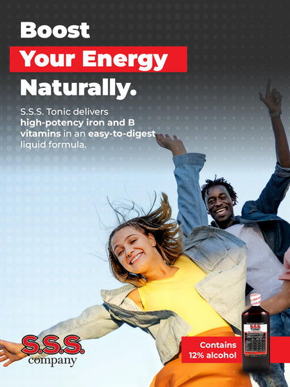 USA sourced SSS Tonic liquid iron with B complex vitamins for natural vitality and fatigue relief