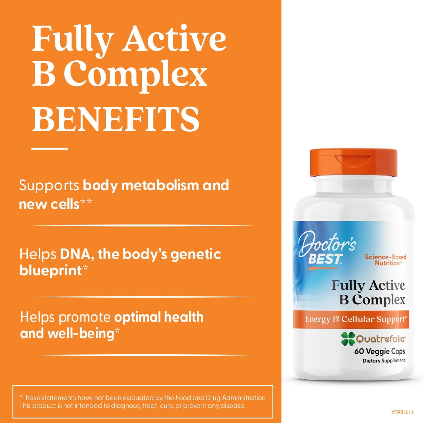 Close up view of authentic imported Doctor's Best B complex vegetarian capsules packaging.