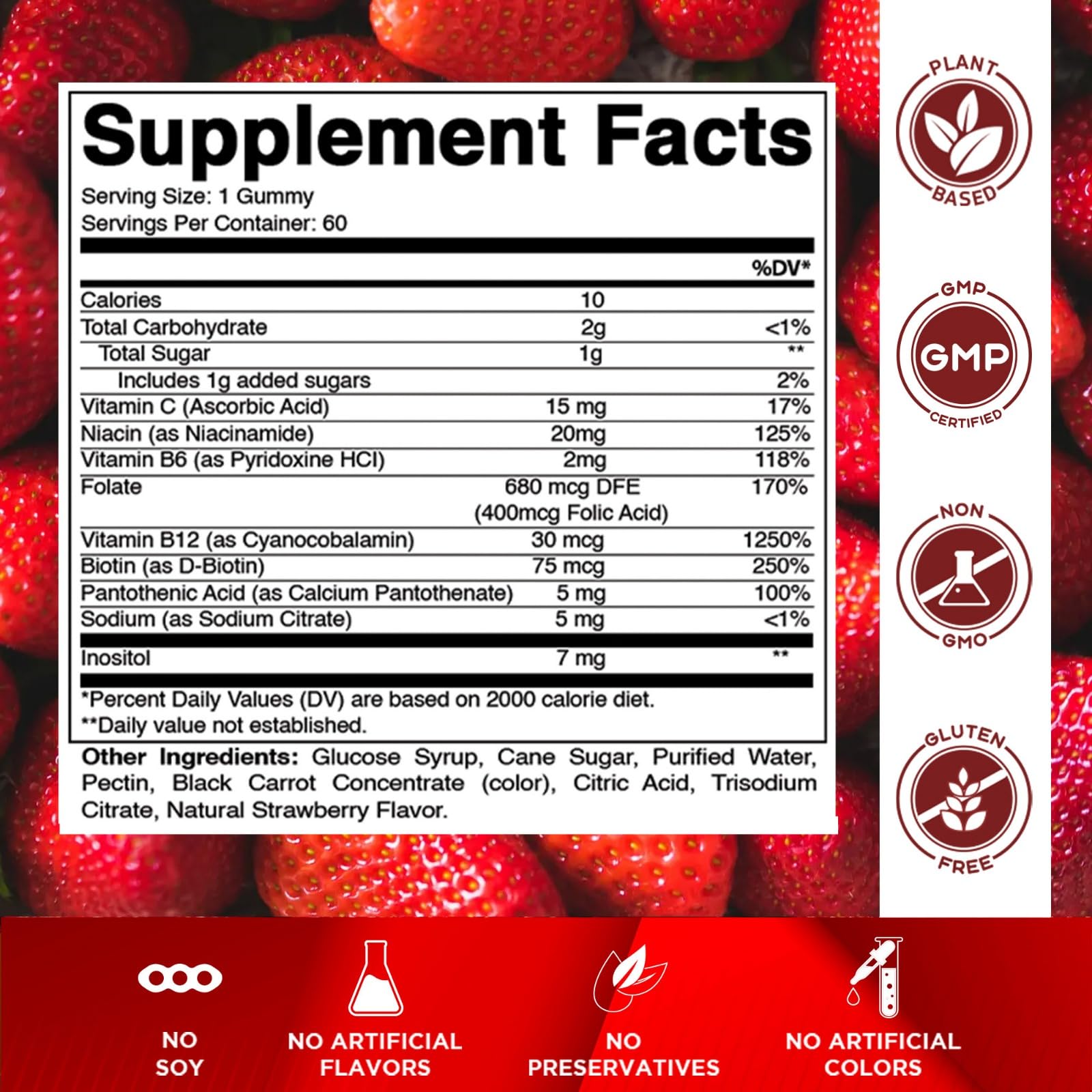 Vitamatic B complex with Vitamin C dietary supplement packaging highlighting the sixty servings count.