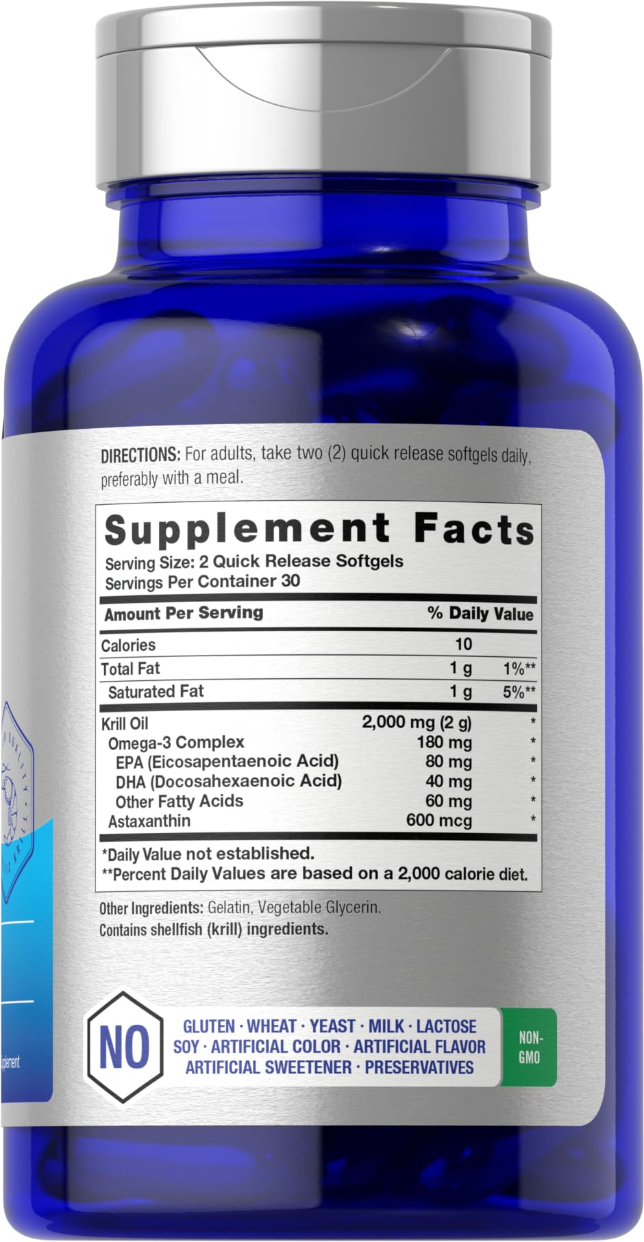 Horbäach Krill Oil sixty softgels packaging showing supplement facts label details