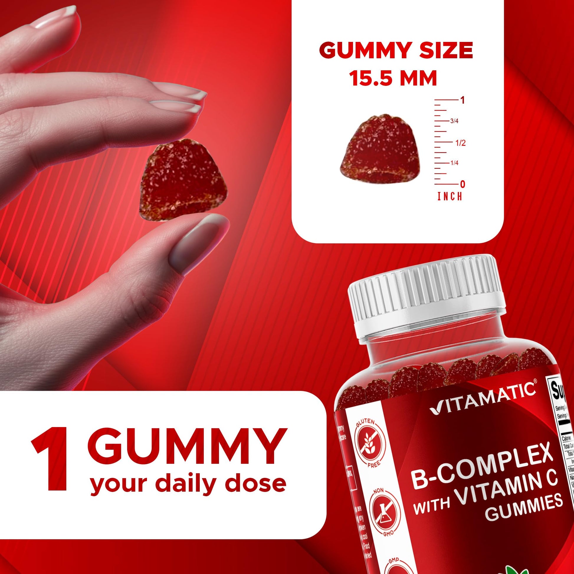 Side view of vegan friendly pectin based vitamin B gummies nutritional supplement facts label.