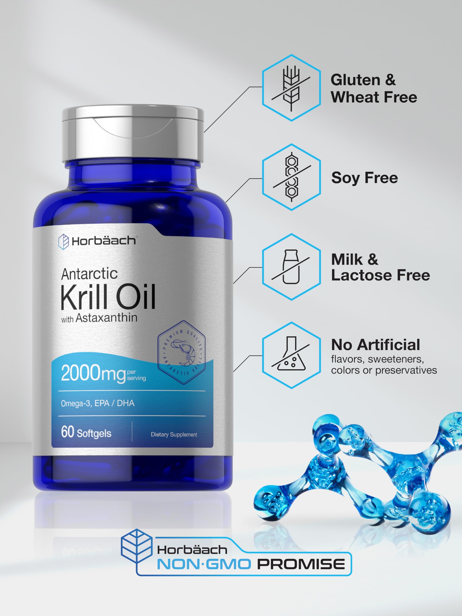 Horbäach marine krill oil non GMO gluten free product label information