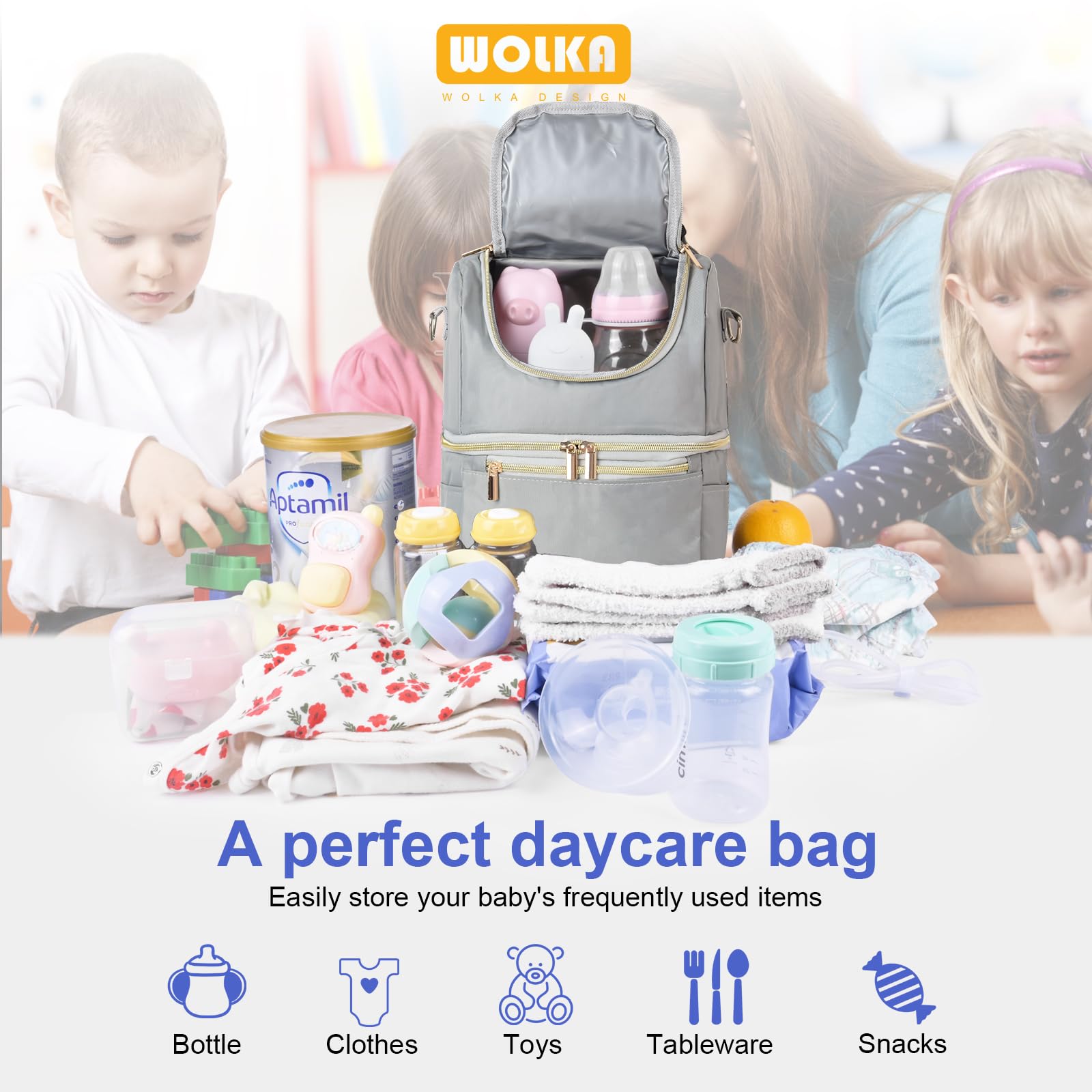 Side profile of Wolka bottle cooler bag showing dual compartment structure
