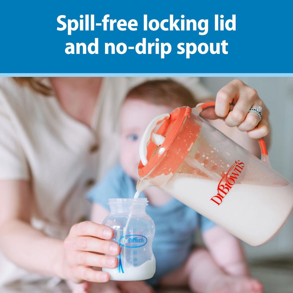 The black handle and lid design of the Dr. Brown's infant formula pitcher.