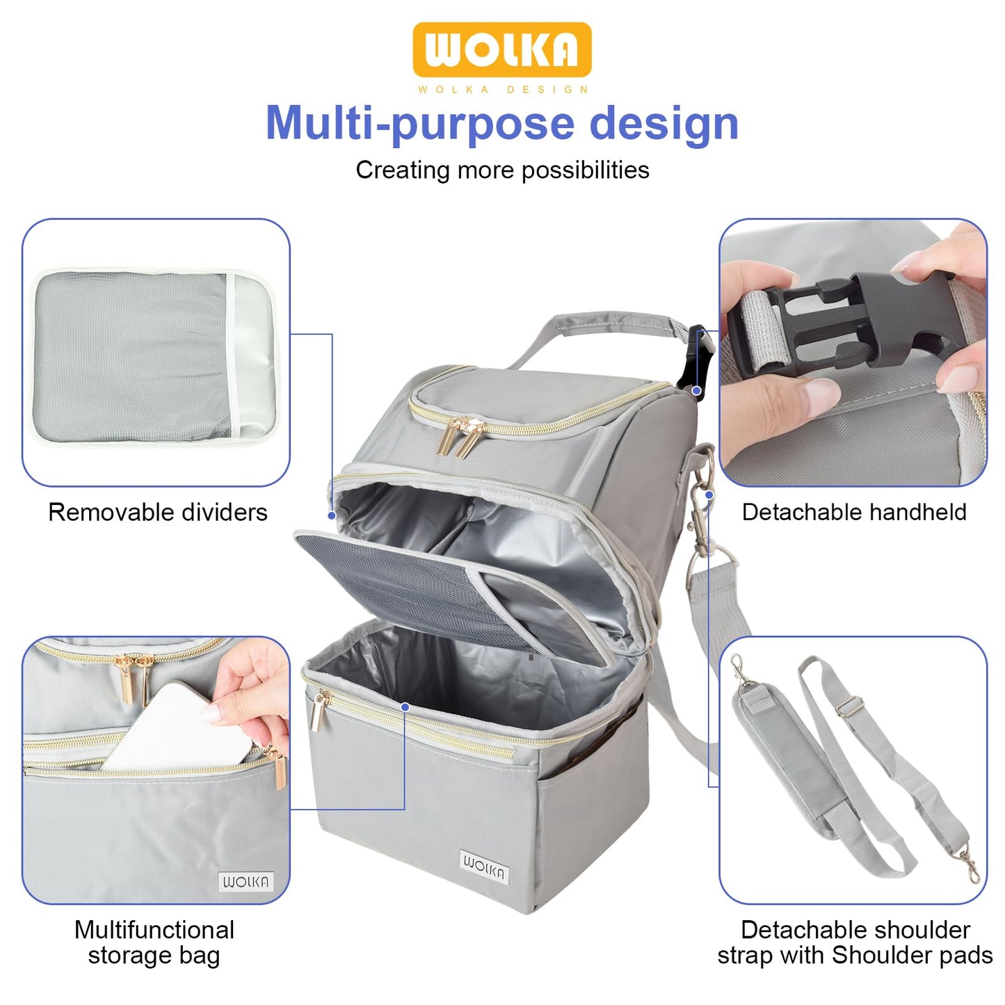 Wolka breast milk cooler bag with shoulder strap for easy travel