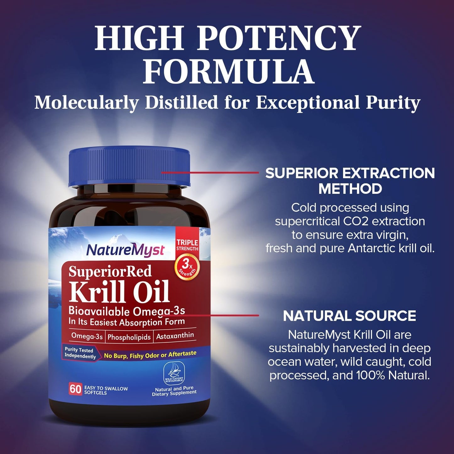 NatureMyst cold processed wild caught Antarctic krill oil supplement packaging
