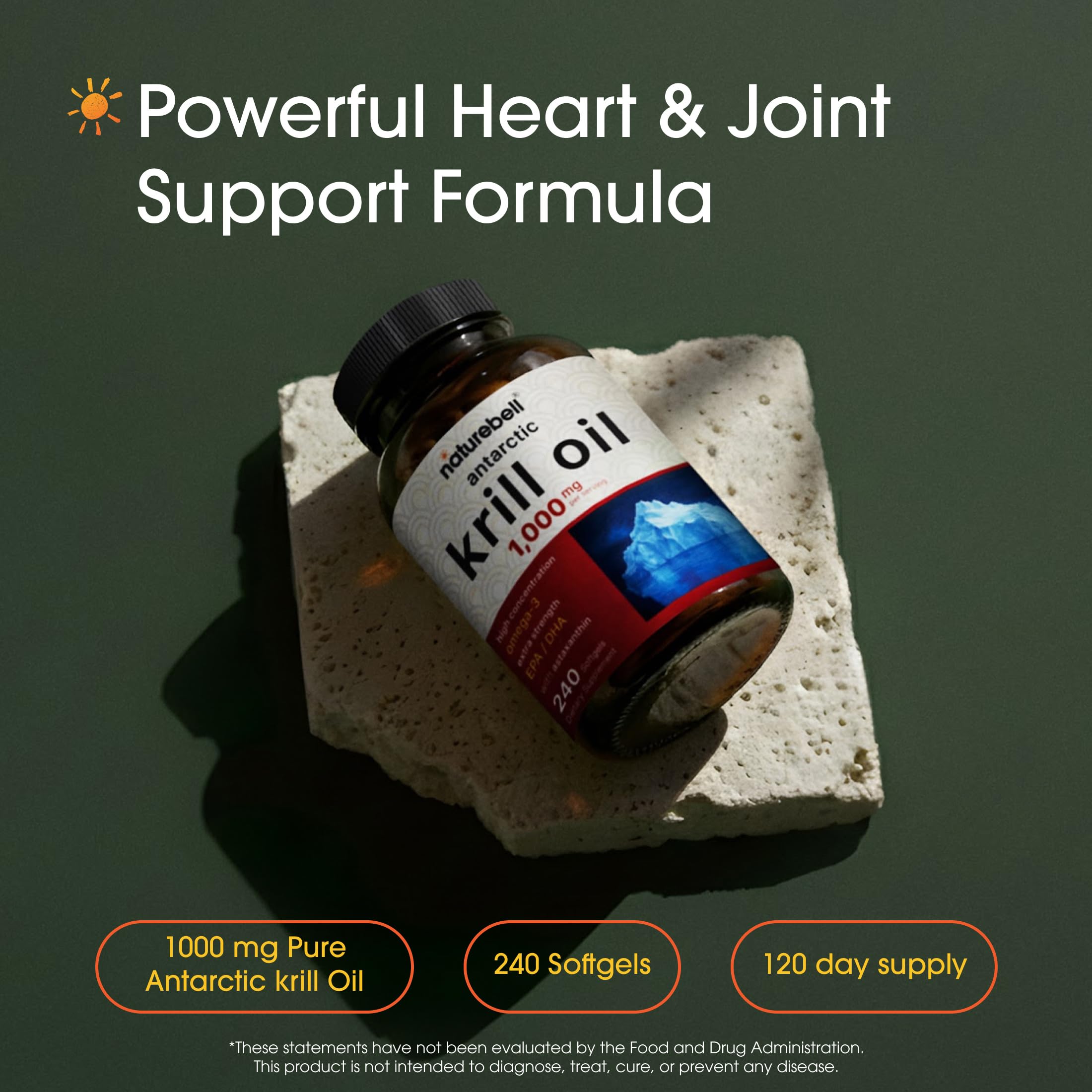 NatureBell krill oil 240 softgels packaging showing supplement facts and pure ingredients