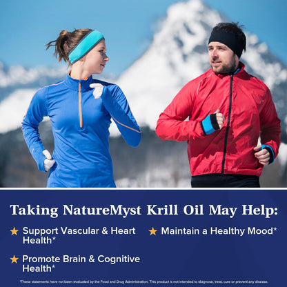 NatureMyst imported USA premium krill oil softgels close up view