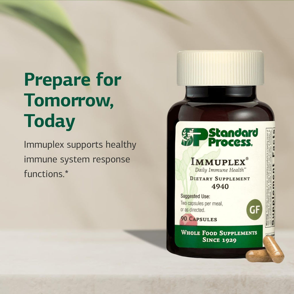 Standard Process Immuplex 90 Capsules premium antioxidant formula imported bottle side view.