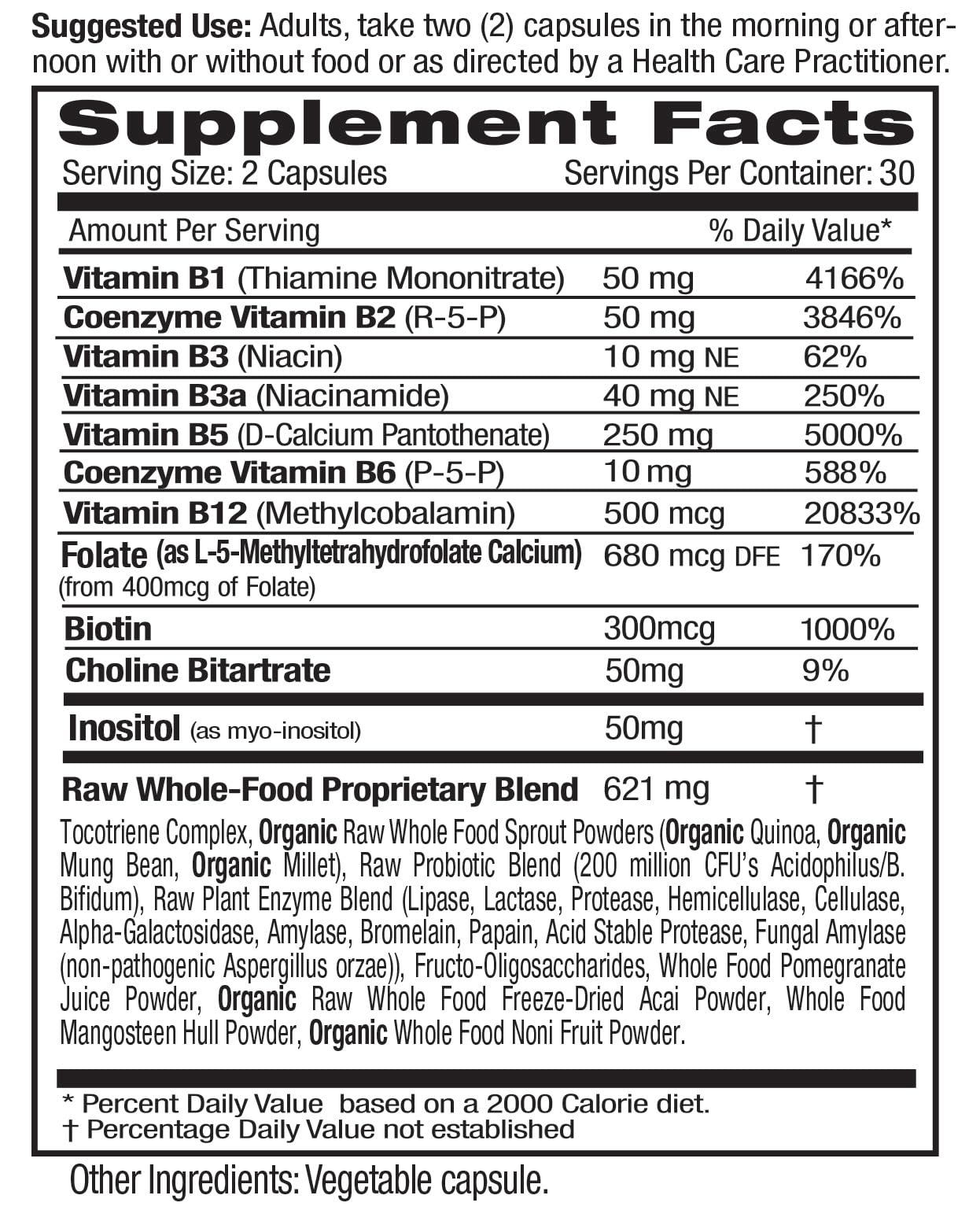 Emerald Labs coenzymated B complex supplement nutrition facts and ingredient list