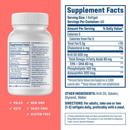 NativePath Antarctic Krill Oil 60 softgels packaging highlighting the premium EPA DHA and astaxanthin ingredients.