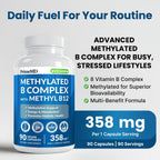 PrimeMD Methylated B Complex supplement packaging highlighting 1000 mcg methylcobalamin dosage facts.