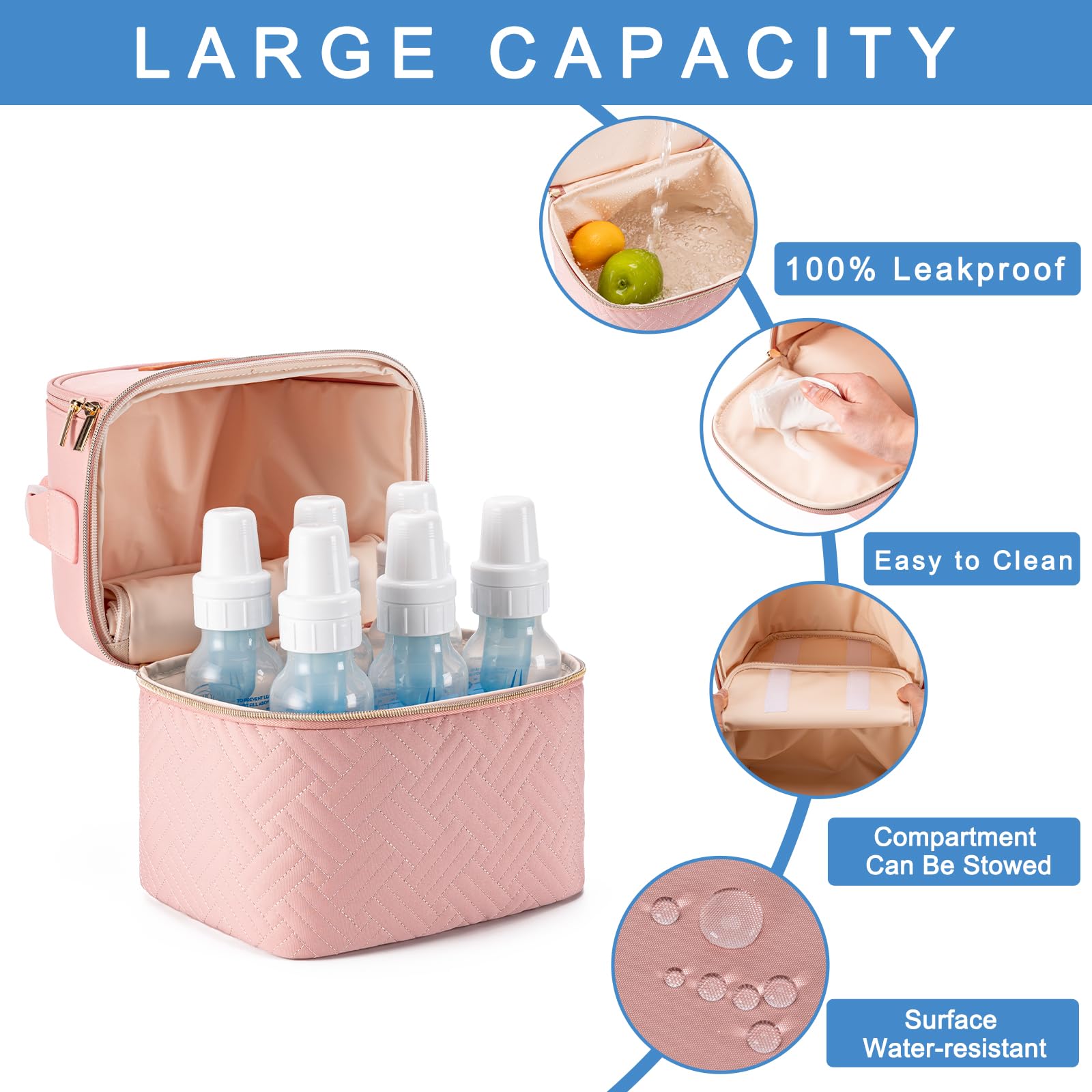 Docami breastmilk bag with 6 baby bottles inside