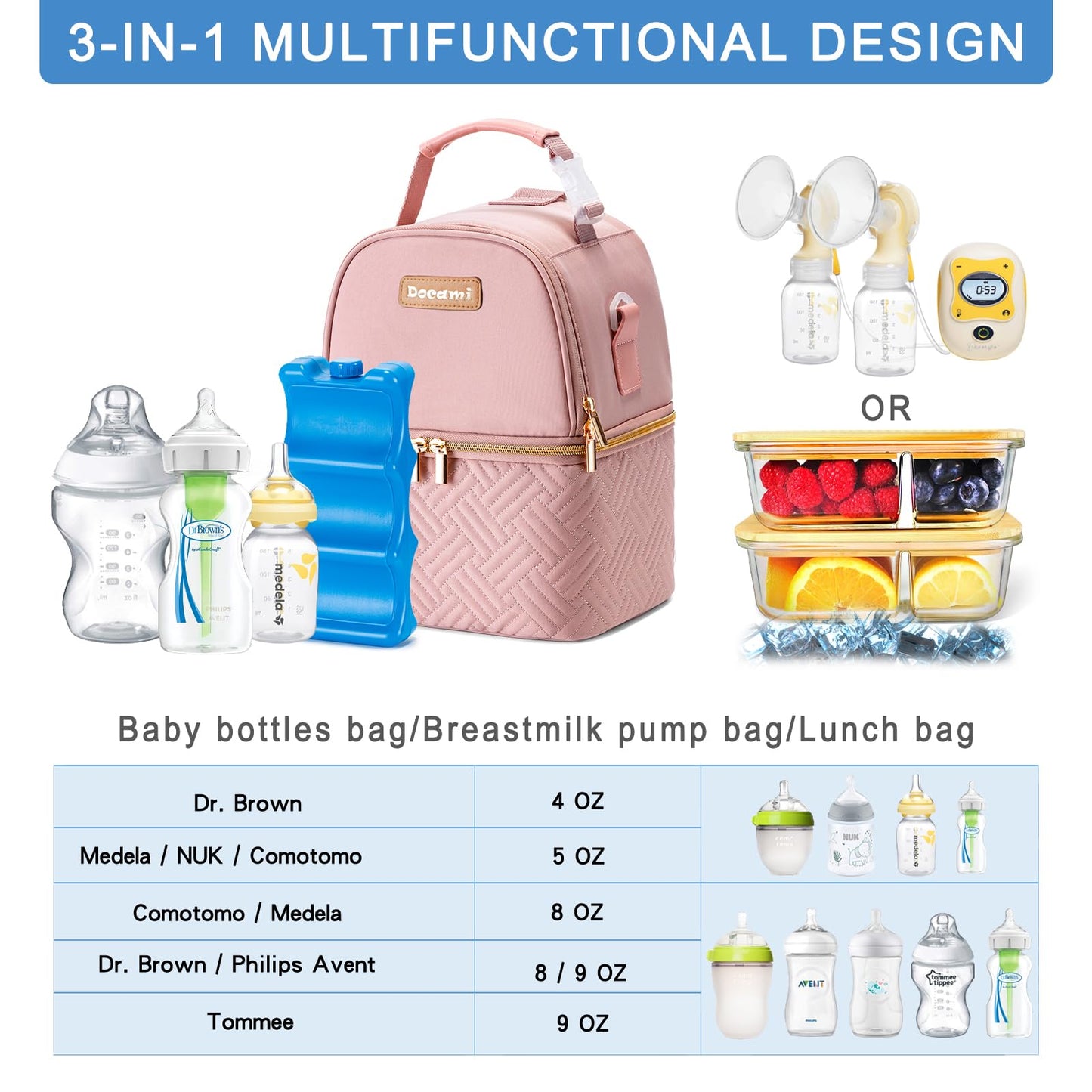 Side view of Docami pink bottle cooler bag with strap