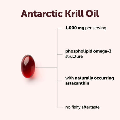 Premium Antarctic krill oil omega 3 softgels containing natural astaxanthin