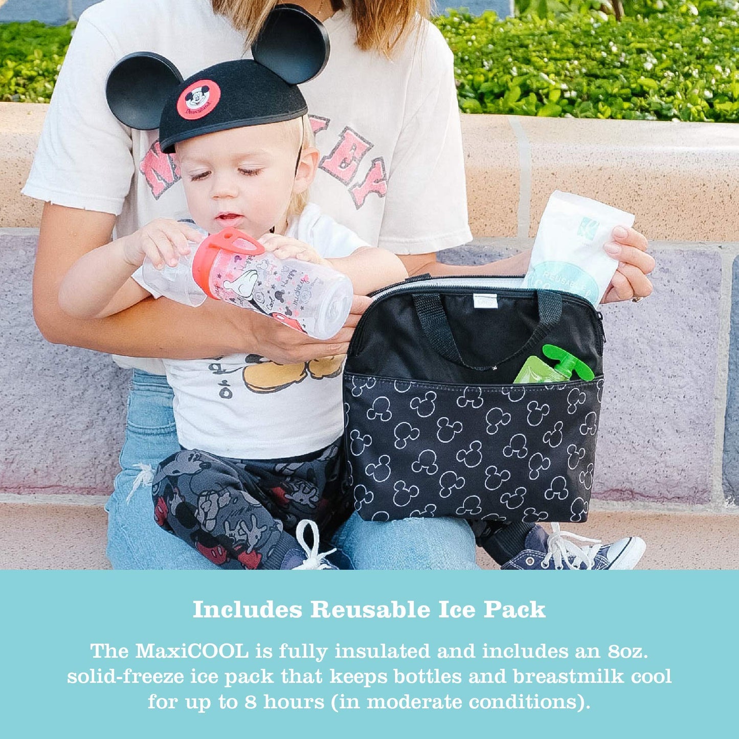 Side view of J.L. Childress cooler bag showing stroller attachment handle