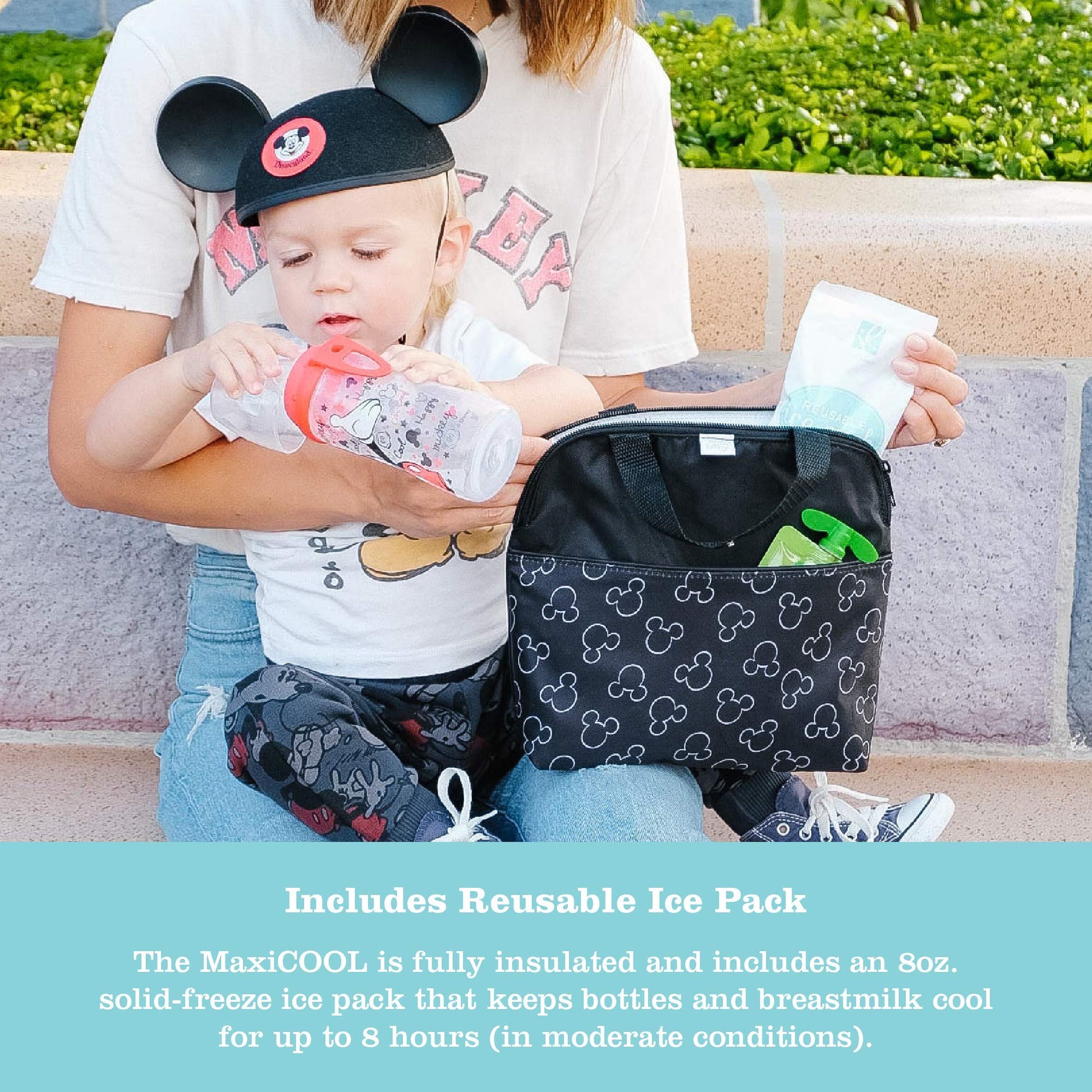 Side view of J.L. Childress cooler bag showing stroller attachment handle