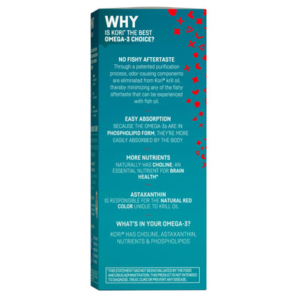 Kori Krill omega 3 EPA DHA supplement supplement facts label displaying nutritional value