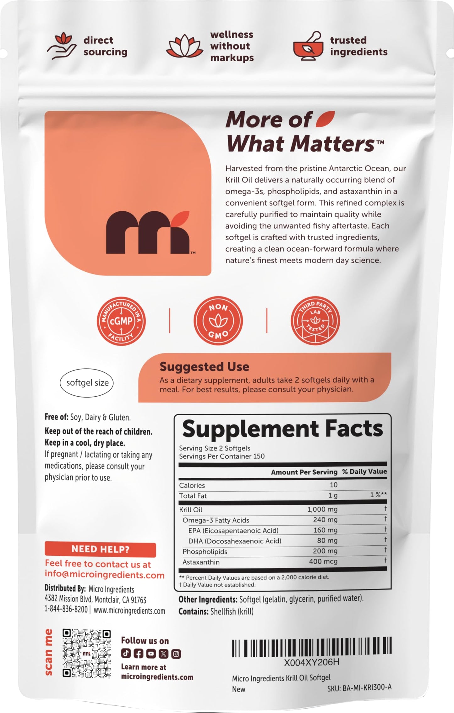 Antarctic krill oil softgels for joint heart and brain health support